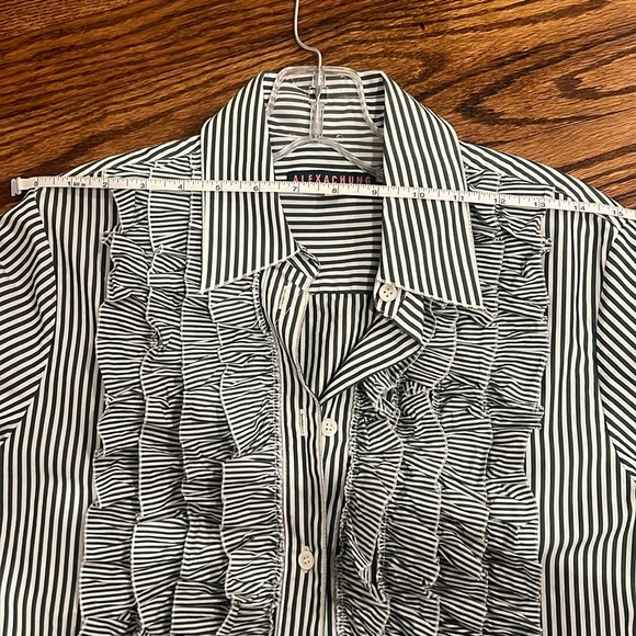 Alexa Chung Green and White Striped Ruffle Button-down Shirt 100% cotton US 2 - Picture 14 of 15